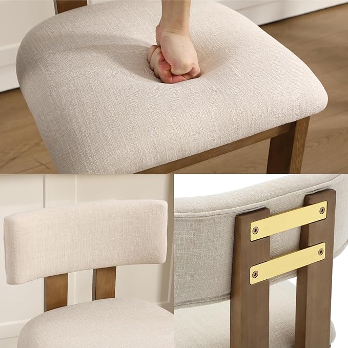 26” Counter Stools Set of 2 Counter Height Bar Stools with Back and Solid Wood Legs Modern Farmhouse Linen Upholstered Kitchen Bar Stools Countertop Chairs, Beige