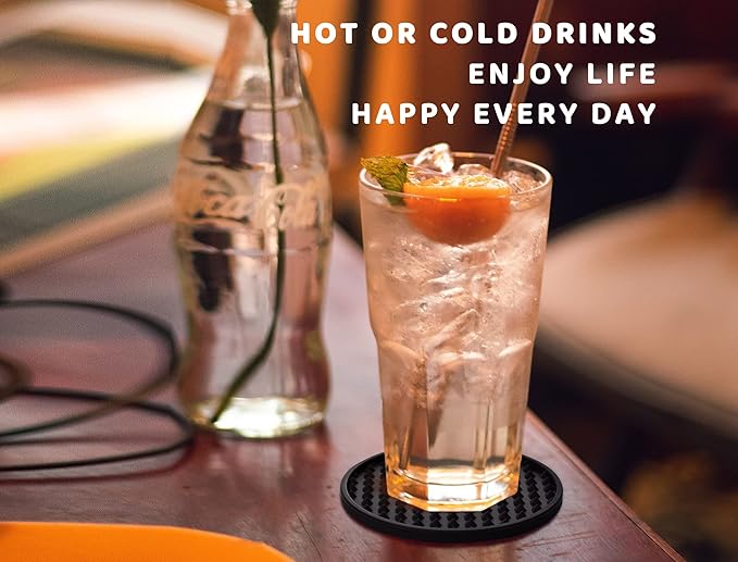 Coasters for Drinks 6 Pack Drink Coaster with Holder,Heat Resistant Silicone Cup Mat Tabletop Protection,Non-Slip Rubber Coasters for Kinds of Cups (Black)