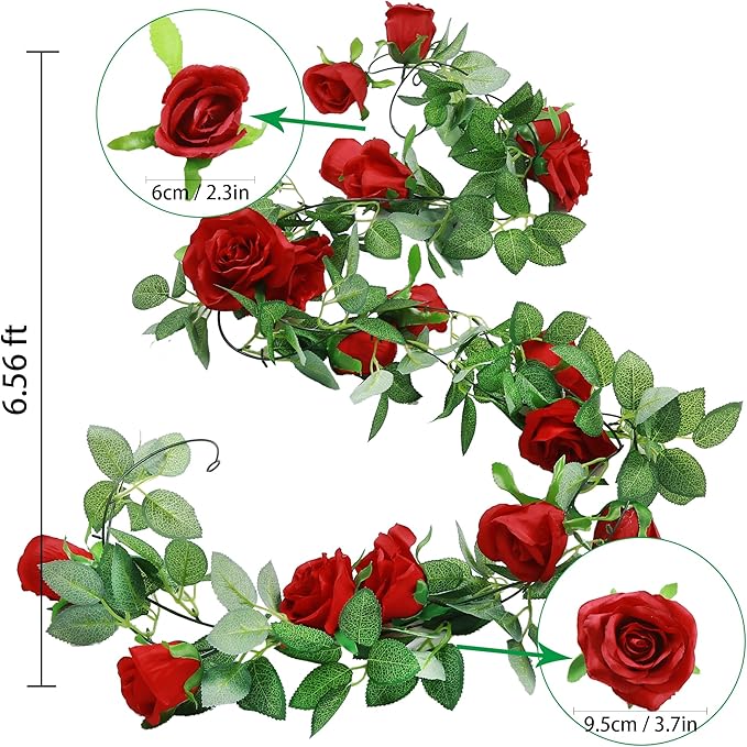 Felice Arts 2 Pack Burgundy Artificial Floral Garland Each 6.5FT Fake Rose Garland for Wedding Flowers Table Centerpiece Arrangement Teepee Mirror Decor