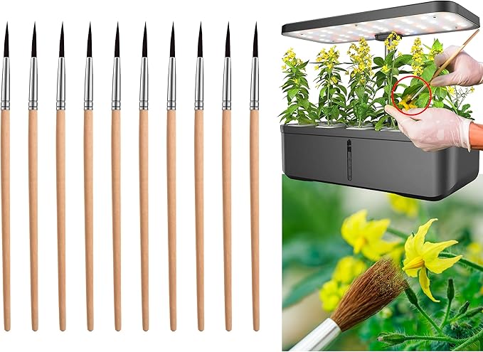 Pollinating Brush for Indoor Hydroponic Garden, Pollination Brushes for Flowering Plants in Greenhouse, Pollinator Brush with Soft Wool for Tomatoes, Peppers, Strawberries, Cucumbers (10 Pack)