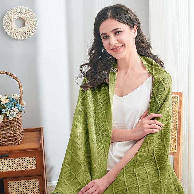 inhand Knitted Throw Blanket for Couch and Bed, Soft Living Room Home Decor Knitted Blanket with Tassel, Outdoor Lightweight Breathable Summer Blanket, Farmhouse Warm Woven Decorative, 50"x60"