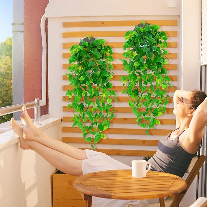 Hanging Plants Artificial Decor,4PCS 13FT Faux Ivy Vine with Planters Wall Fake Hanging Plants in Pots,Silk Greenery Faux Vines for Home Bedroom Living Aesthetic Patio Indoor Outdoor Decor