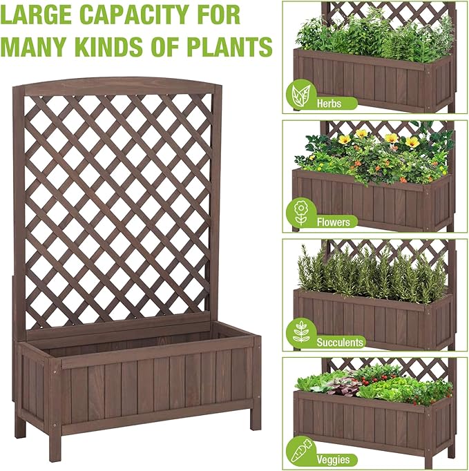 GUTINNEEN Planter Box with Trellis Outdoor Tall Flower Standing Vertical Lattice Frames for Climbing Plants Large Bottom Space for Patio Garden Flower Bed