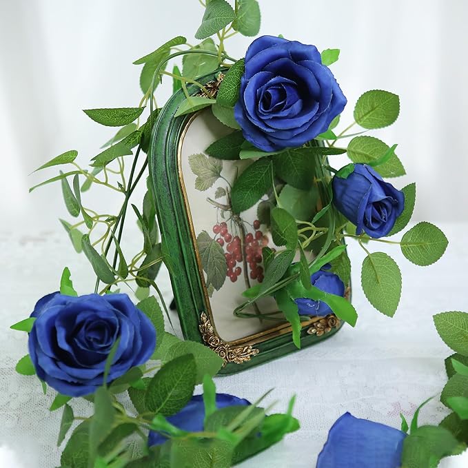Felice Arts 2 Pack Royal Blue Artificial Floral Garland Each 6.5FT Fake Rose Vine Hanging Rose Garland for Wedding Flowers Table Centerpiece Arrangement Room Baby Shower Teepee Mirror Decor