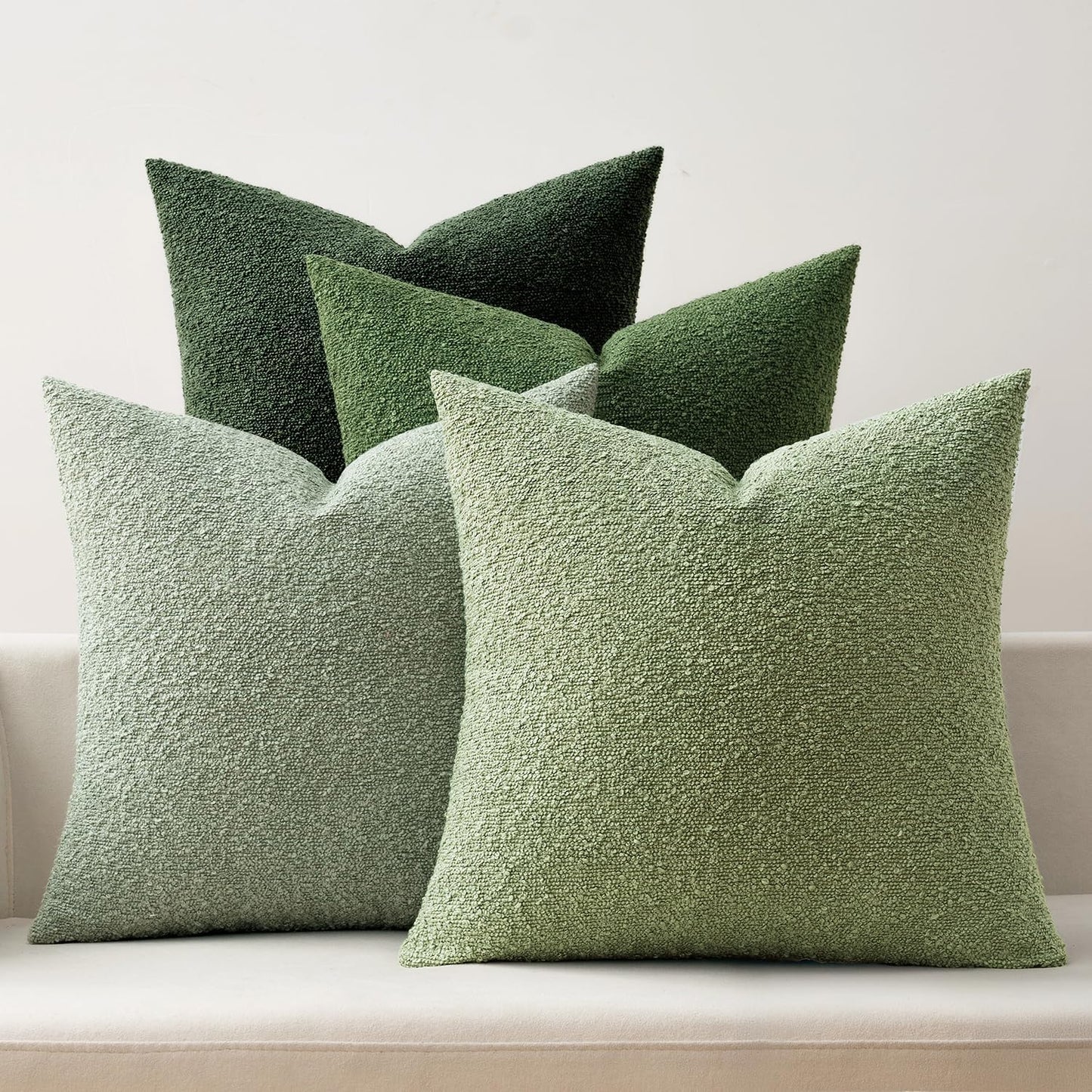 MIULEE Pack of 4 Christmas Decorative Sage Green Textured Boucle Throw Pillow Covers 18x18 Inch Forest Green Accent Solid Pillow Cases Soft Couch Cushion for Modern Farmhouse Boho Bed Room Home Decor