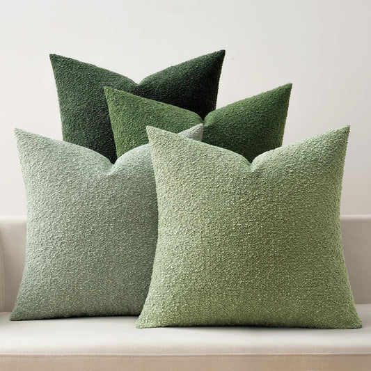 MIULEE Pack of 4 Christmas Decorative Sage Green Textured Boucle Throw Pillow Covers 18x18 Inch Forest Green Accent Solid Pillow Cases Soft Couch Cushion for Modern Farmhouse Boho Bed Room Home Decor