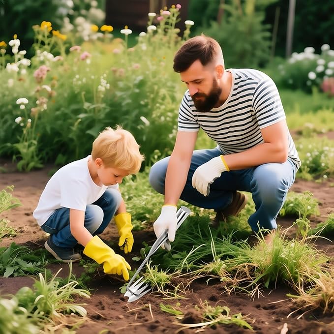 Weed Puller Tool,Portable Garden Weeder Tool,2025 New Gardening Weeding Tools, Hand Weeder Tool with Handle, 4 - Tooth Manganese Steel for Gardening Backyard Farm