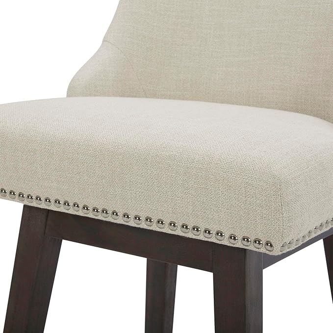 CHITA Counter Height Swivel Bar Stools, FSC Certified Upholstered Counter Stools, Modern Swivel Barstools with Wood Legs for Kitchen Island, 26" Seat Height, Fabric in Linen