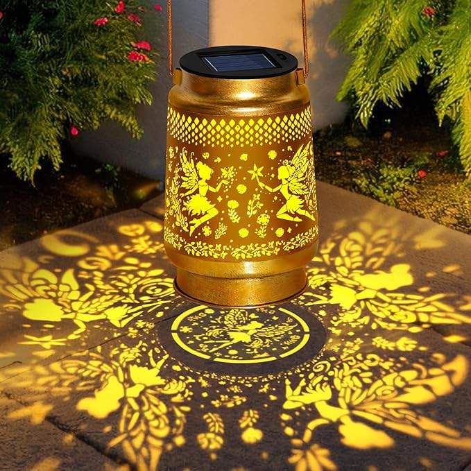 Solar Lanterns Outdoor Waterproof with Shepherd Hook,Solar Fairy Lights Garden Decor,Christmas Decorations Birthday Gift for Women Grandma,Hanging Decorative Lanterns for Outside Patio Lawn yard Porch