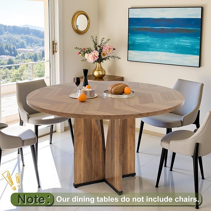 NicBex 39 Inch Round Dining Table for 4, Wooden Small Dinner Table Farmhouse Kitchen Tables with X-Shaped Stable Pedestal for Dining Room, Kitchen, Living Room, Brown