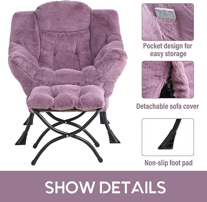 LITA Lazy Chair with Ottoman, Modern Accent Leisure Upholstered Sofa Chair, Lounge Reading Chair with Armrests and a Side Pocket for Living Room, Bedroom & Small Space