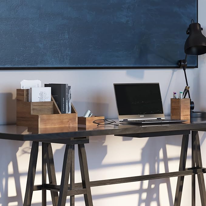 HBCY Creations 3 Piece Rustic Wooden Desk Organizer Set - Mail Organizer for Desktop - Great for Industrial Home Decor! Makeup Organizer for Vanity