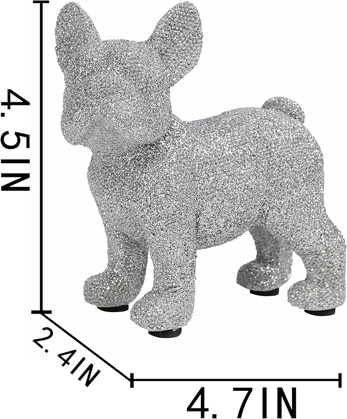 French Bulldog Statue,Resin Sparkly Frenchie Dog Sculpture Decor for Home Living Room Office Bedroom Shelf Desktop Decorations,French Bulldog Gifts for Men and Women,Silver