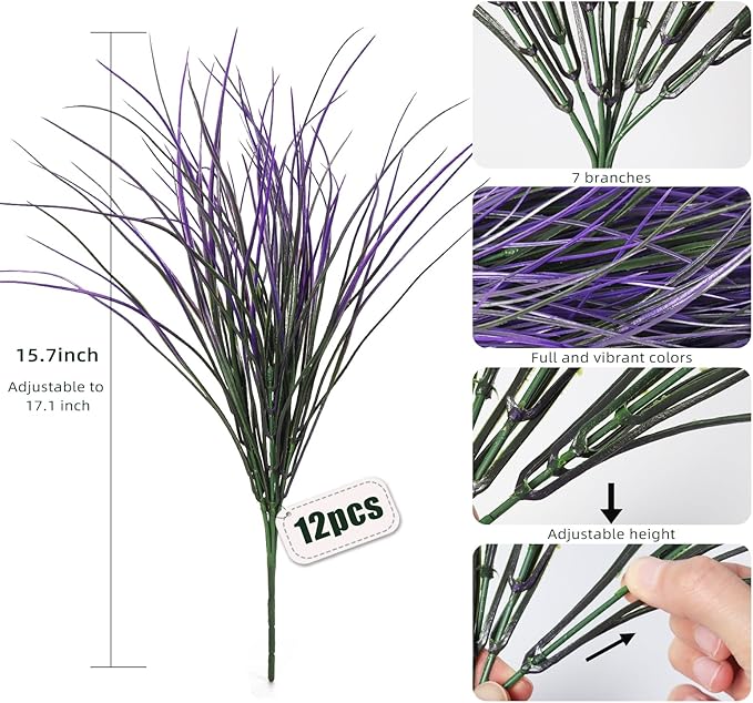 RECUTMS Fake Outdoor Plants, Fake Plants Artificial Grass Plants Fake Bushes Faux Shrubs Wheat Grass Purplish Red Artificial Plants Outdoor UV Resistant for Garden Porch Yard Home Decor(Purple)