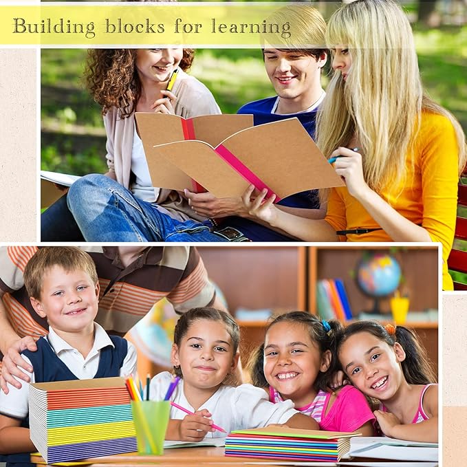 Handepo 100 Pack Composition Notebooks A5/A6 Ruled Lined Composition Kraft Notebooks Bulk Soft Cover Journals Travel Diary Memo for Students Classroom Office Supplies(A5,Colourful)