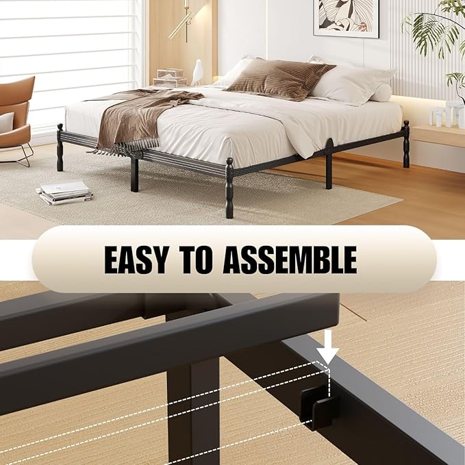 12 Inch King Size Bed Frame Keep Mattress from Sliding, King Platform Bed Frames No Box Spring Needed, Heavy Duty Metal Bedframe, Non-Slip, Easy Assembly
