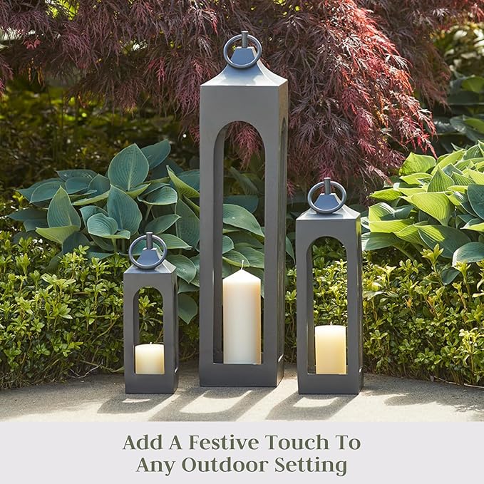 Large Black Rustic Metal Decorative Lantern - Candle Holder for Indoor & Outdoor, Home Decor for Patio, Garden & Tabletop, Hanging for Parties & Weddings