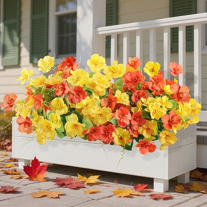 INSPRING Fake Fall Flowers Artificial Mums for Outdoors Autumn Decoration, Faux Silk Flowers Plants Realistic UV Resistant Tropical Flower Artificial for Outside Planter Patio (2MixHC, 6 Bundles)