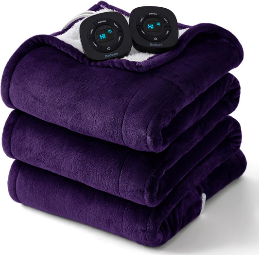 Bedsure Electric Blanket Queen Size - Dual Control Heated Blanket Queen, Fast Heating with 10 Time Settings & 10 Heat Settings, Warm Gift for Grandma (84x90 inches, Purple)