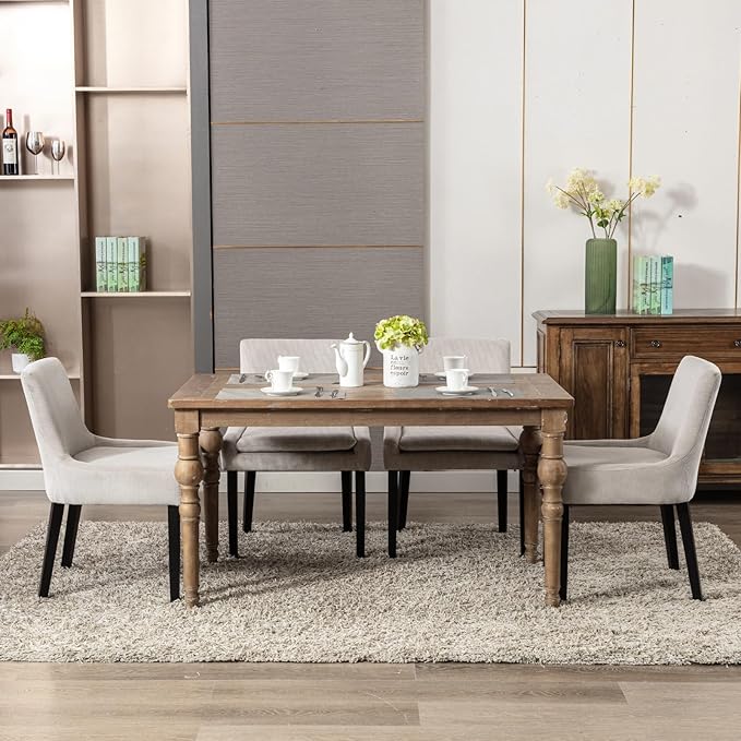 COLAMY Modern Dining Chairs Set of 6, Upholstered Corduroy Accent Side Leisure Chairs with Mid Back and Wood Legs for Living Room/Dining Room-Beige