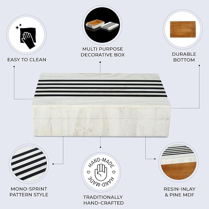 Handicrafts Home Handmade Mono Collection Decorative Jewelry Box Organizer – Keepsakes, Trinkets, and Home Decor – Antique Coffee Table Storage, Memory Box, Farmhouse Style Decor Sprint, 8x5x2