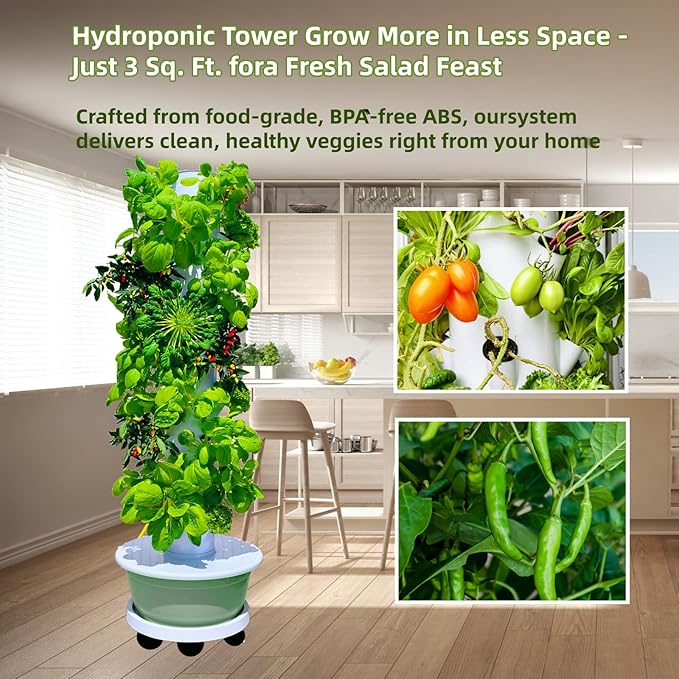 Vertical Hydroponic Growing System Kit, Indoor & Outdoor Hydroponic Tower, Herb Growing Garden with 36 Planting Sites, Automatic Timer Smart Hydroponic Gardening System