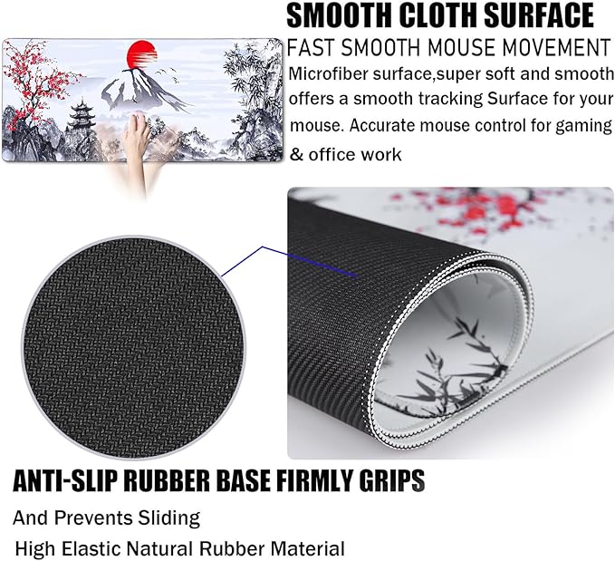 Gaming Mouse Pad Ink Pattern, 31.5x15.7 Inch Waterproof Computer Big Mousepad Non-Slip Mouse Mat Rubber Base and Stitched Edges for Game Players, Office, Study, Esports Pros, Home