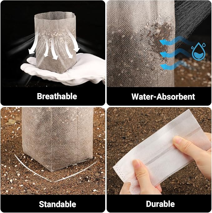 100pcs Plant Nursery Bags, 5.9x6.3 inches Non-Woven Fabric Flower Tree Seed Starters, Garden Plants Seedling Grow Pouch Pots for Seed Starting Growing