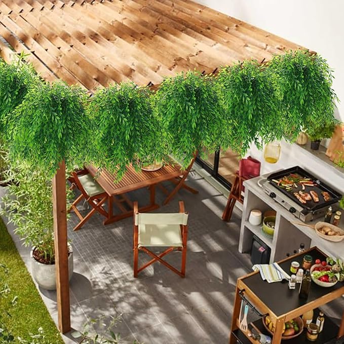 summer flower 8pack Fake Plants Weeping Willow Set Artificial Greenery Sterms Hanging Ivy Vine Plant Faux Garland Leaves UV Resistant for Outdoor Porch Party Garden Indoor Home Office Decoration