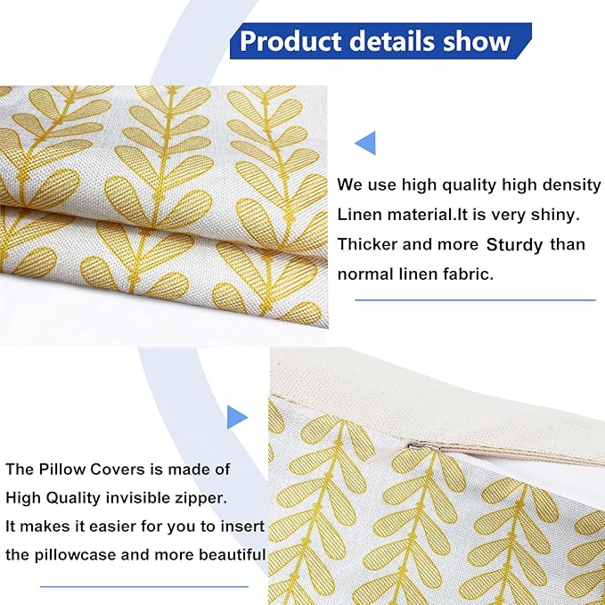 Decorative Throw Pillow Covers Set of 2 Chrome Yellow Pillow Covers 18x18 Inch Throw Pillow Cover Linen Pillowcase Modern Boho Farmhouse Outdoor Pillow Covers for Couch Sofa Living Room