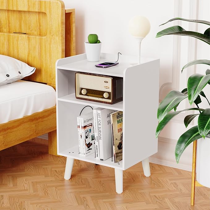 Record Player Stand, Turntable Stand with Record Storage and Charging Station & USB Ports, Record Player Table with Metal Divider, Record Stand Up to 160 Albums for Living Room, Bedroom, White