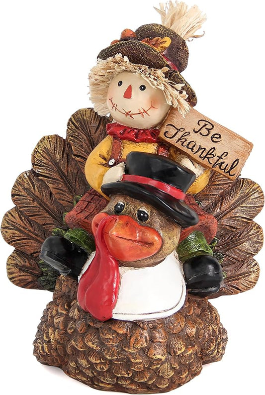 Thanksgiving Turkey Statue and Fall Scarecrow for Home Deocr, Turkey and Scarecrow Figurines Indoor Decorations Thanksgiving Autumn Harvest Gift Table Centerpieces