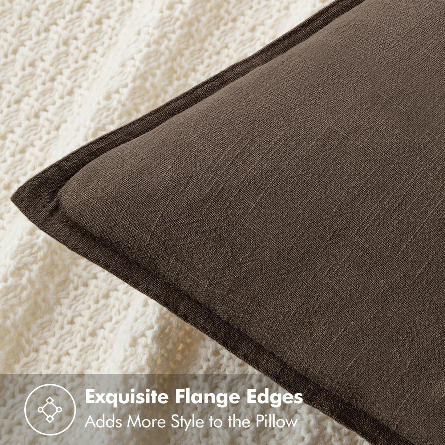 MIULEE Decorative Linen Euro Sham Pillow Covers 24x24 Dark Coffee Boho Farmhouse Neutral Couch Throw Pillows for Bed Pack of 2 Accent Modern Pillowcase Sofa Livingroom Home Decor