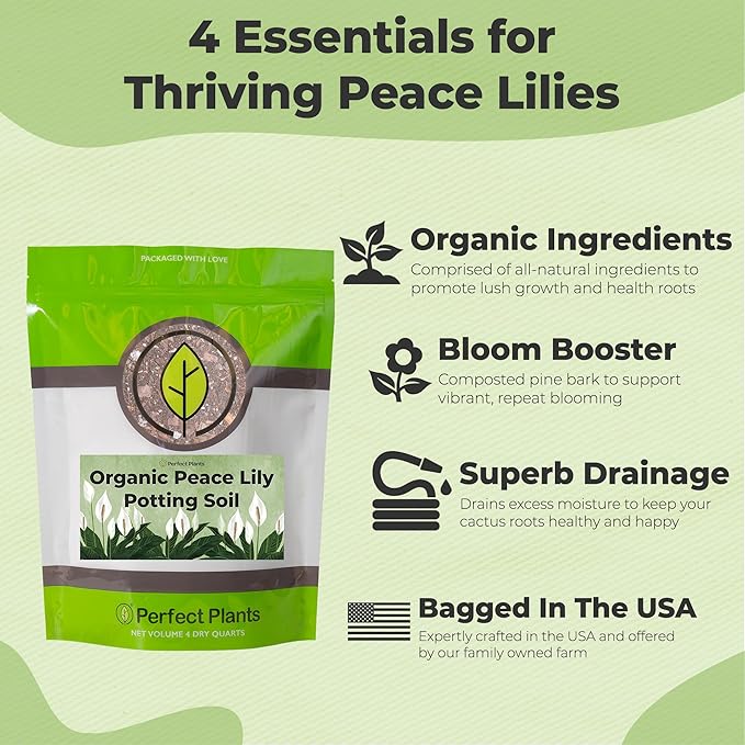 Organic Peace Lily Potting Soil by Perfect Plants | Organic Premium Mix | Use with Peace Lily, Pothos, or Other House Plants (4qt)