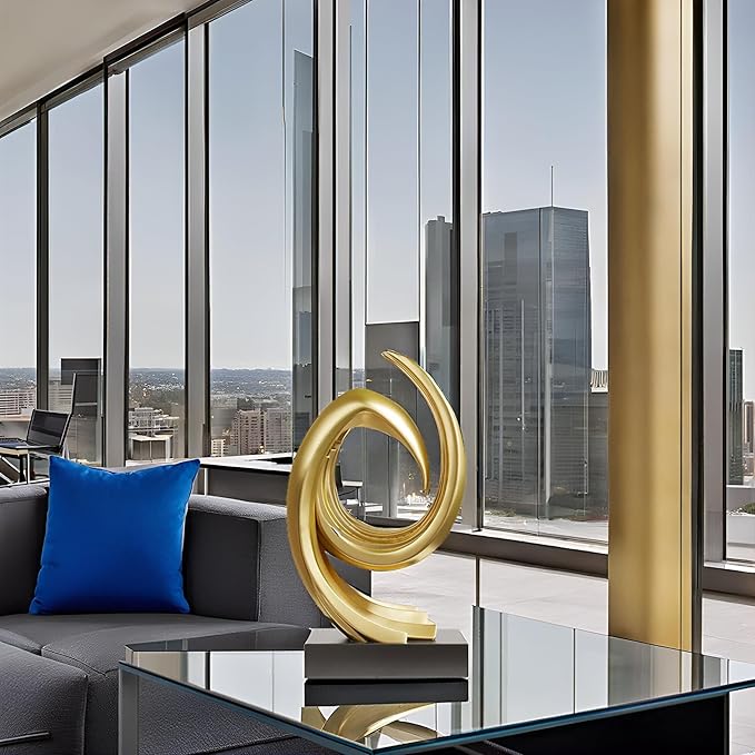 Golden Wave Resin Origami Statue Modern Abstract Home Decoration Emphasizes Abstract Office Desk Carving Table Family Bedroom Living Room Garden Office Golden Stripe Decoration (C)