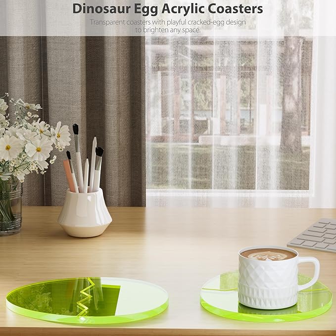 Acrylic Coaster Decorative Plates,Office Desk Accessories, Clear Dinosaur Egg Shape Coffee Cup Decor, Perfect for Tabletop Protection and Display.
