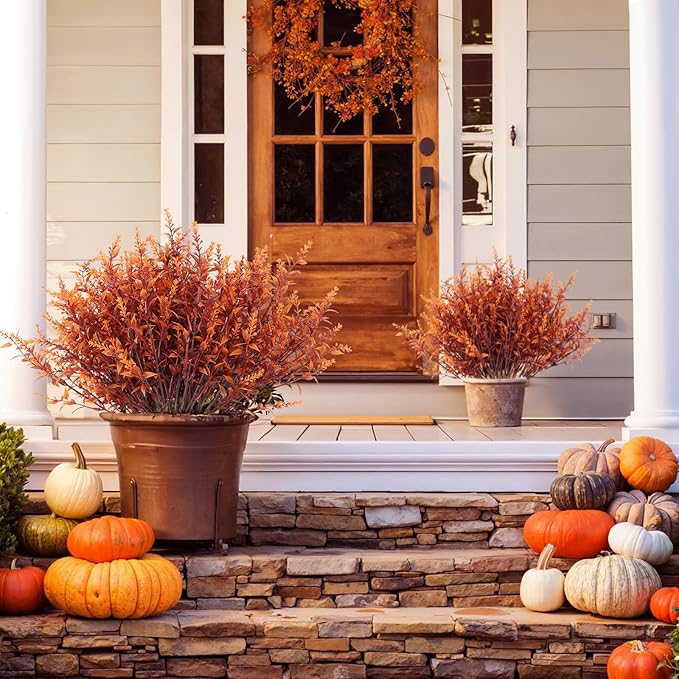 RECUTMS Outdoor Faux Plants Fall Fake Lavender Plants UV Resistant Artificial Greenery Artificial Flowers Indoor 8Pcs Fake Outside Flowers for Balcony Window Garden Thanksgiving Decorations (Brown)