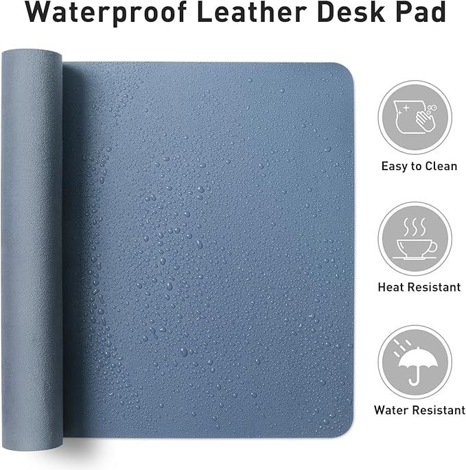 Aothia Faux Leather Desk Mat – Large Mouse Pad, Non-Slip PU Leather Blotter, Waterproof Writing Surface for Office and Home (Denim Blue, 47.2" x 23.6")