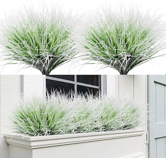 RECUTMS Artificial Grasses for Outdoor Planters Outdoor Greenery White Plastic House Plants Faux Grass for Planters Wedding Indoor Outside Garden Porch Home Office Window Box Decor(White)
