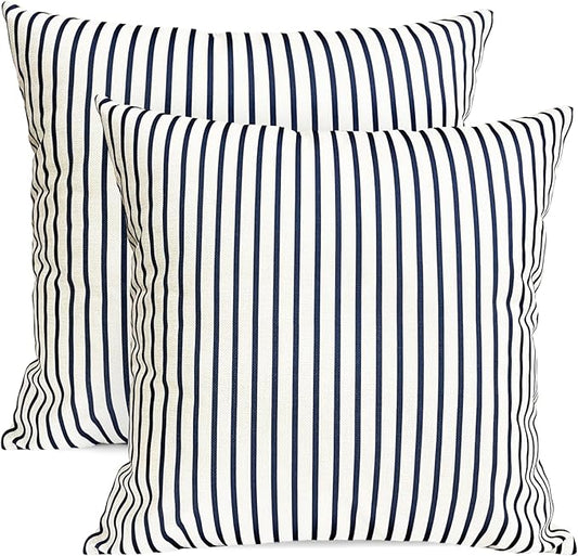 Decorative Throw Pillow Covers Set of 2 Blue Striped Pillow Covers 20x20 Inch Throw Pillow Cover Linen Pillowcase Modern Farmhouse Outdoor Pillow Covers for Couch Sofa Bed Living Room