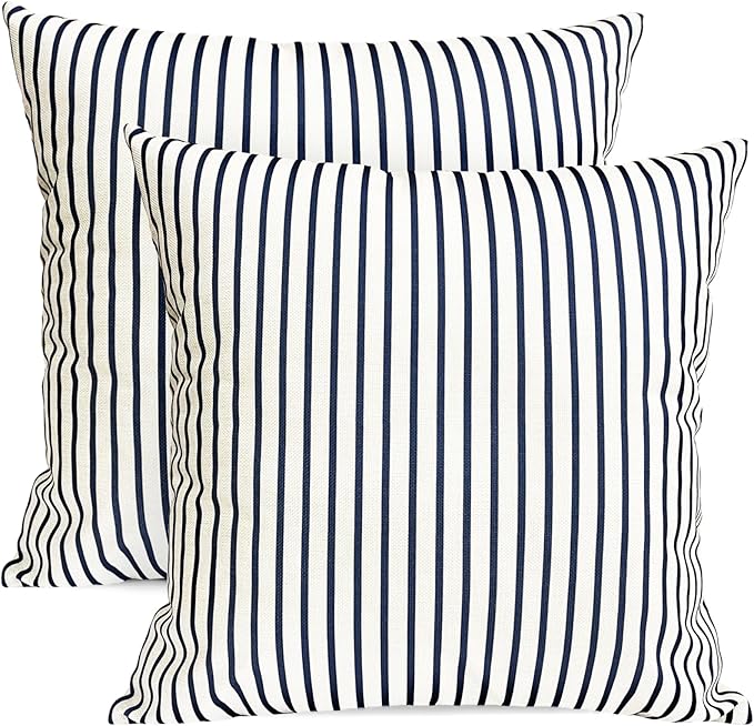 Decorative Throw Pillow Covers Set of 2 Blue Striped Pillow Covers 18x18 Inch Throw Pillow Cover Linen Pillowcase Modern Farmhouse Outdoor Pillow Covers for Couch Sofa Bed Living Room