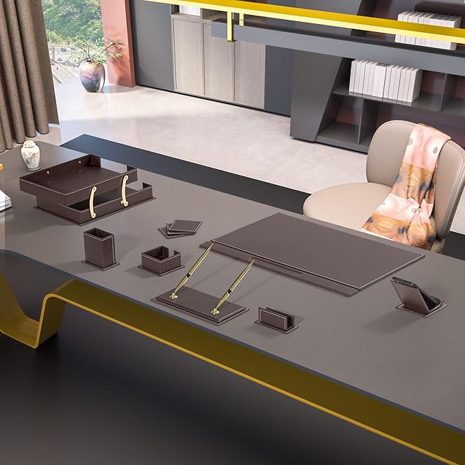 MOOGCO Bonded Set - Desk Accessories - Leather Desk Organizer - Bonded Leather Set - Office Desk Accessories - Home Office Accessories - Desk Supplies - Leather Desk Set - Office Accessories