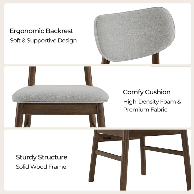 CHITA Upholstered Dining Chairs Set of 2, Mid Century Modern Kitchen & Dining Room Chairs, Solid Wood Frame in Walnut, Chenille Fabric in Silver (Gray)