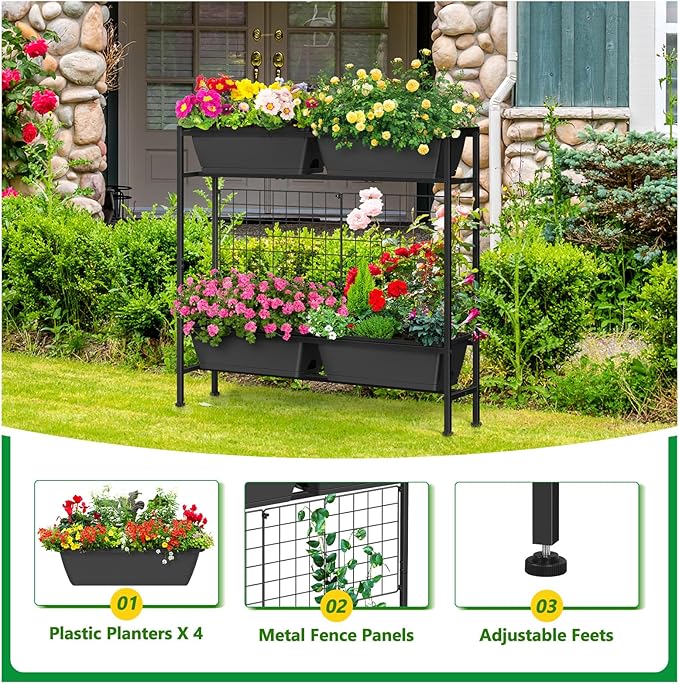 Raised Garden Beds with Legs Elevated Garden Planter Boxes with Trellis Raised Flower Boxes Patio Balcony Herb Garden Planter Beds Outdoor for Flowers Vegetables, Gray