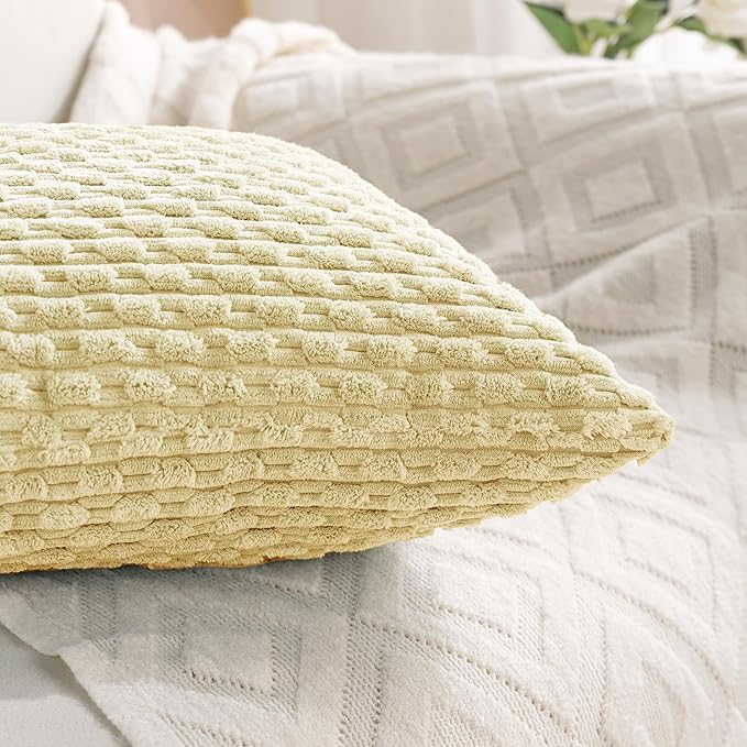Set of 4 Pale Yellow Decorative Throw Pillow Covers 22x22 Inch Corduroy Pillow Covers for Bed Couch Sofa Living Room Soft Square Cushion Cases