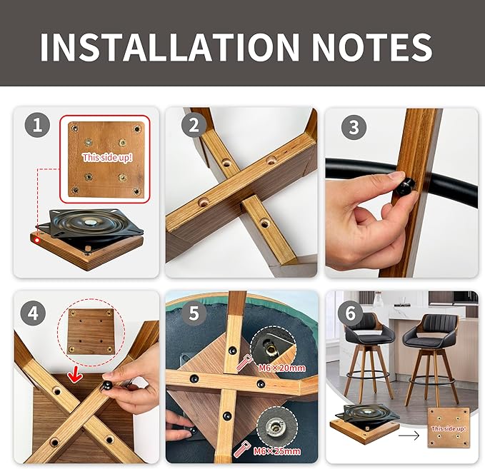 Swivel Bar Stools Set of 2, Walnut Counter Height Bar Stools with Back and Arms, 26" Modern Faux Leather Upholstered Bar Chairs for Kitchen Island Bar-Black