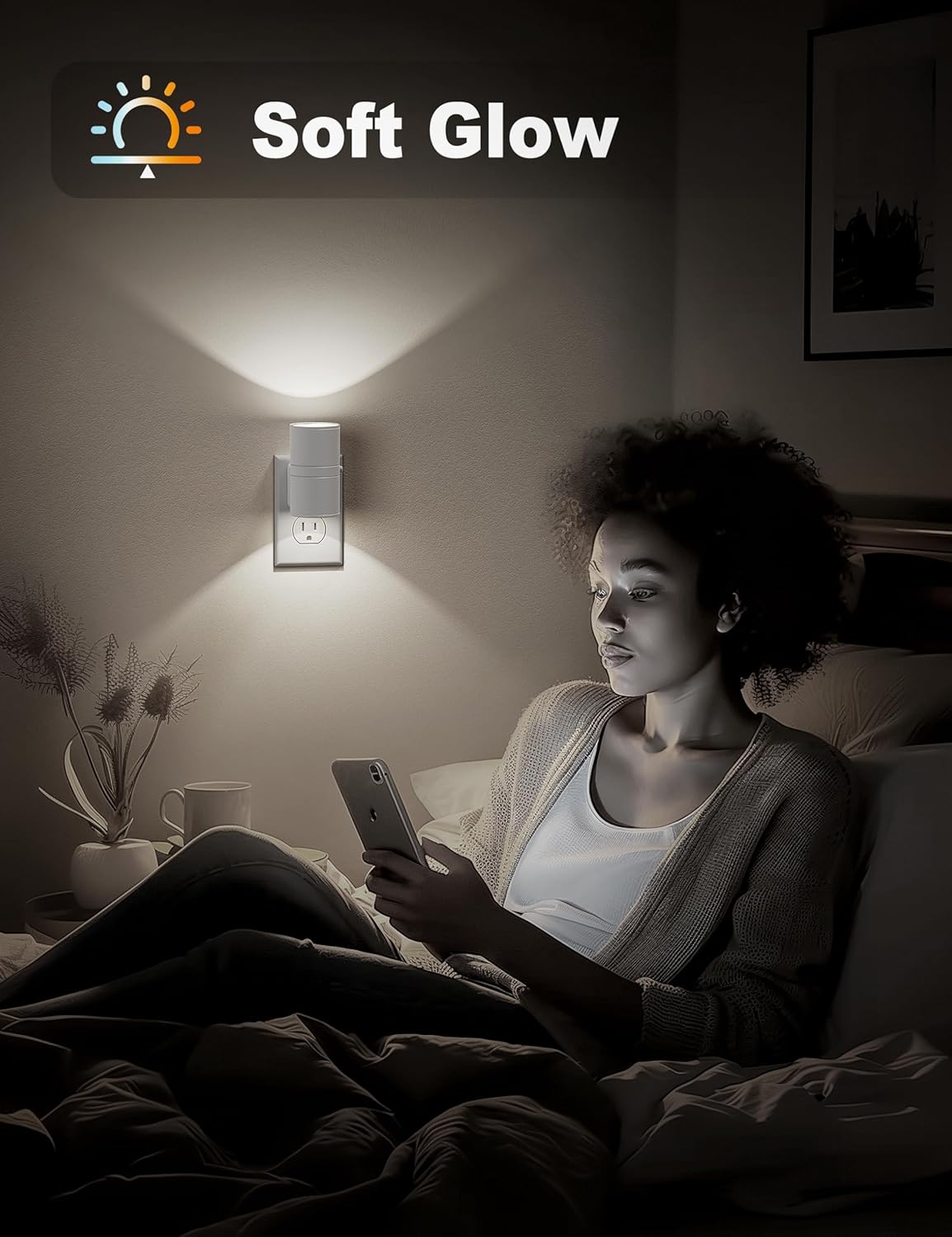 JandCase Night Lights Plug into Wall, Dimmable Night Light Plug in, Modern Night Light Dusk to Dawn Light Sensor, Cool White 5000K, 0-100LM Adjustable Brightness Nightlight for Hallway Bedroom, 2 Pack