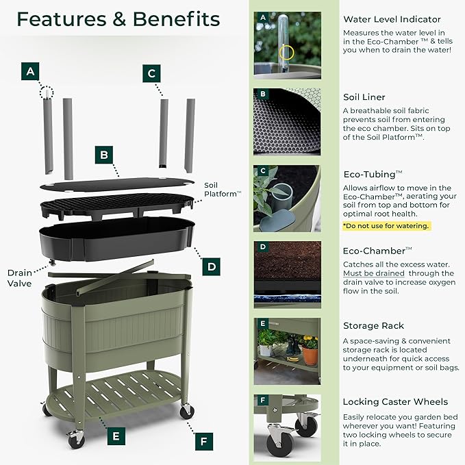 Permasteel Raised Garden Bed with Legs, 40×20×37 in, Planter Box with EnGrow™ TrueSoil™ Technology for Vegetables, Flowers, Herbs, and Fruit, Outdoor Indoor, Storage Shelf, Green