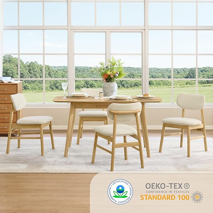 CHITA Upholstered Dining Chairs Set of 2, Mid Century Modern Kitchen & Dining Room Chairs, Solid Wood Frame in Oak, Chenille Fabric in Cream (White)