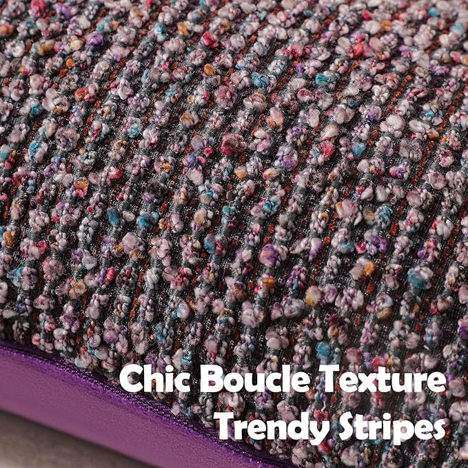 Striped Throw Pillow Covers 12x20 Set of 2 Colorful Purple Textured Boucle Chic Morden Boho Accent Farmhouse Rectangular Lumbar Decorative Couch Pillow Covers for Home Decor Bed Sofa Living Room